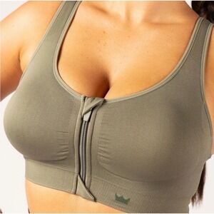 SHEFIT Lounge bra zip front 4 luxe green comfort plus size active casual